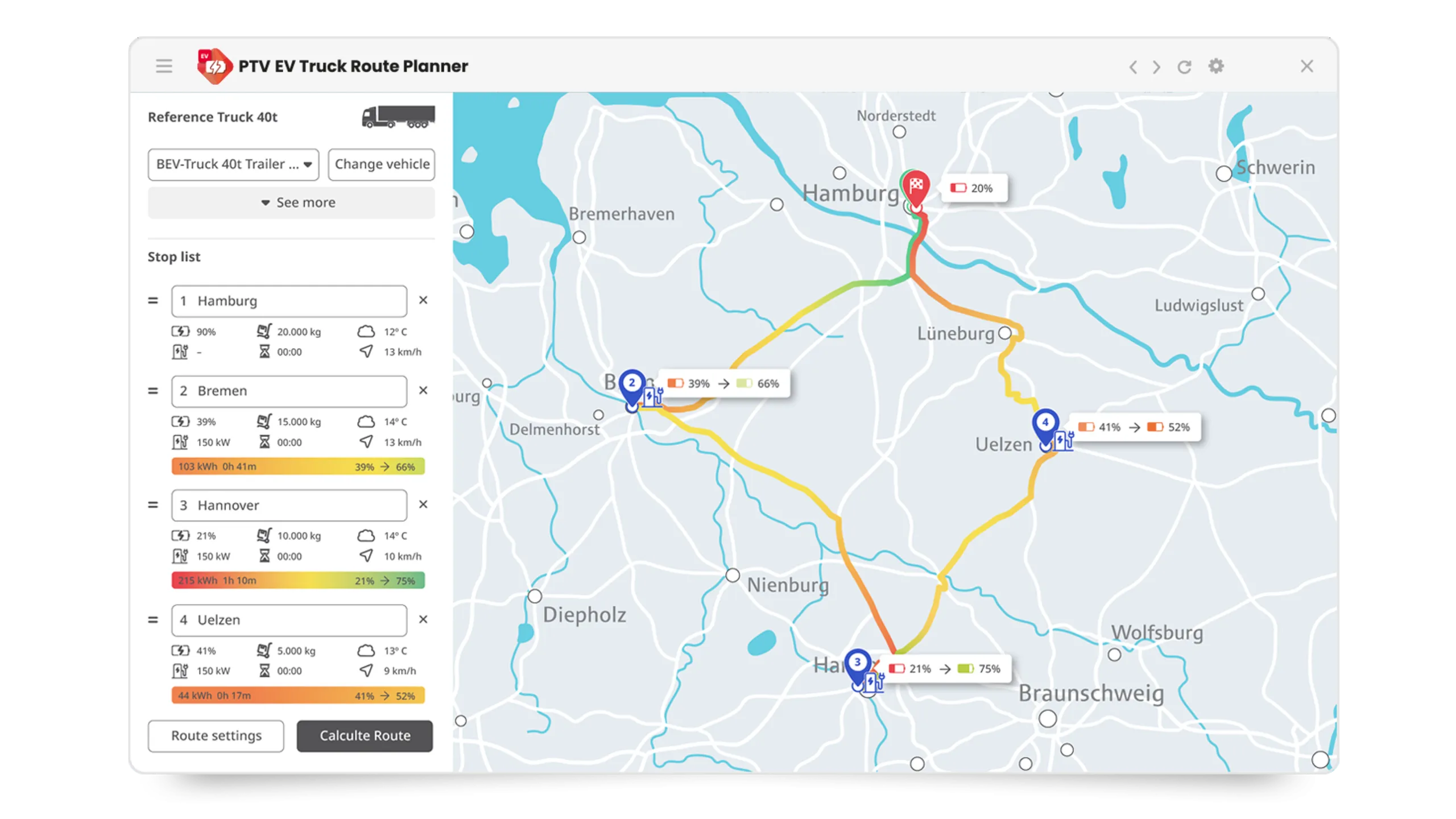 PTV EV Truck Route Planner | EV truck route planning