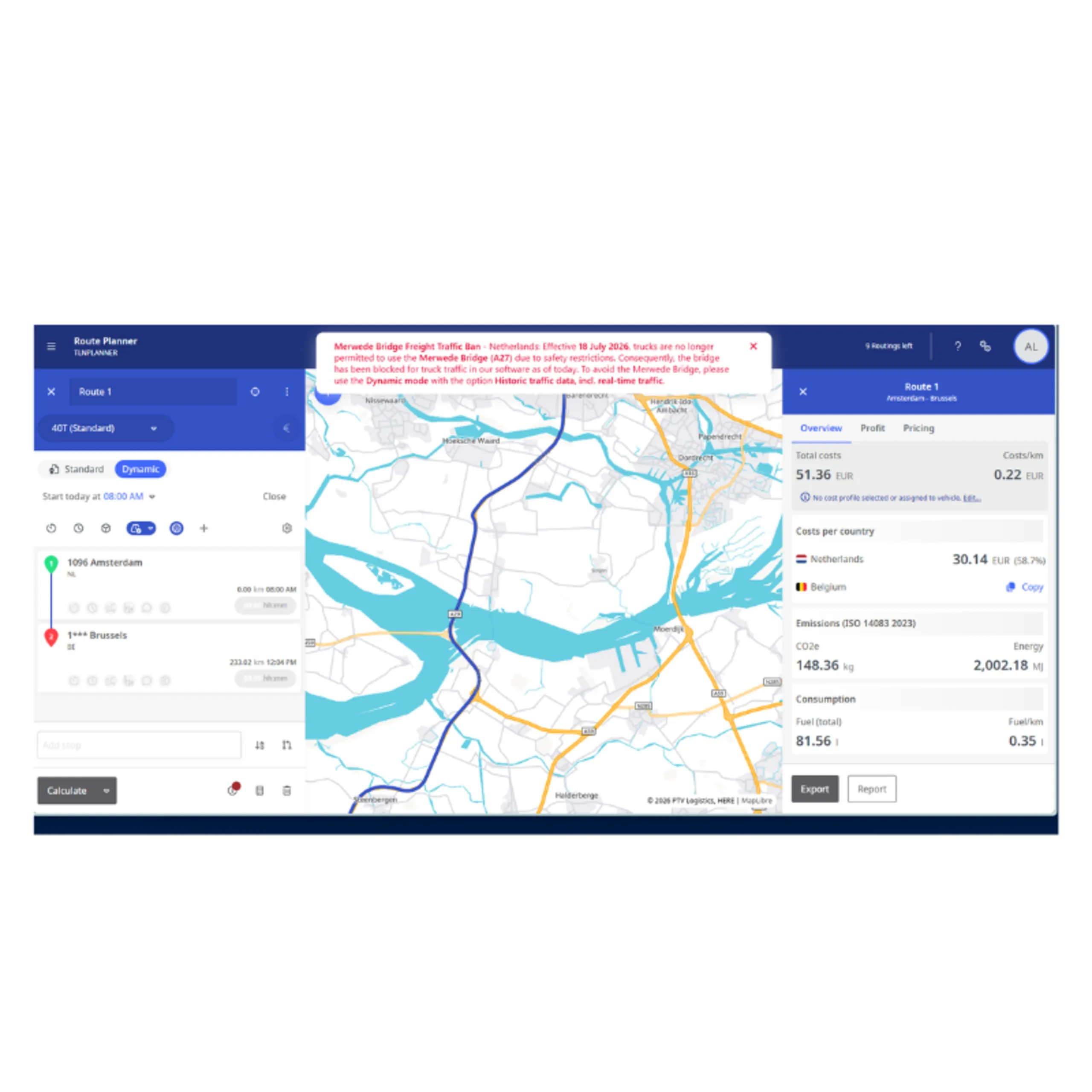 PTV Logistics enables compliant route planning following Merwede Bridge truck restrictions 