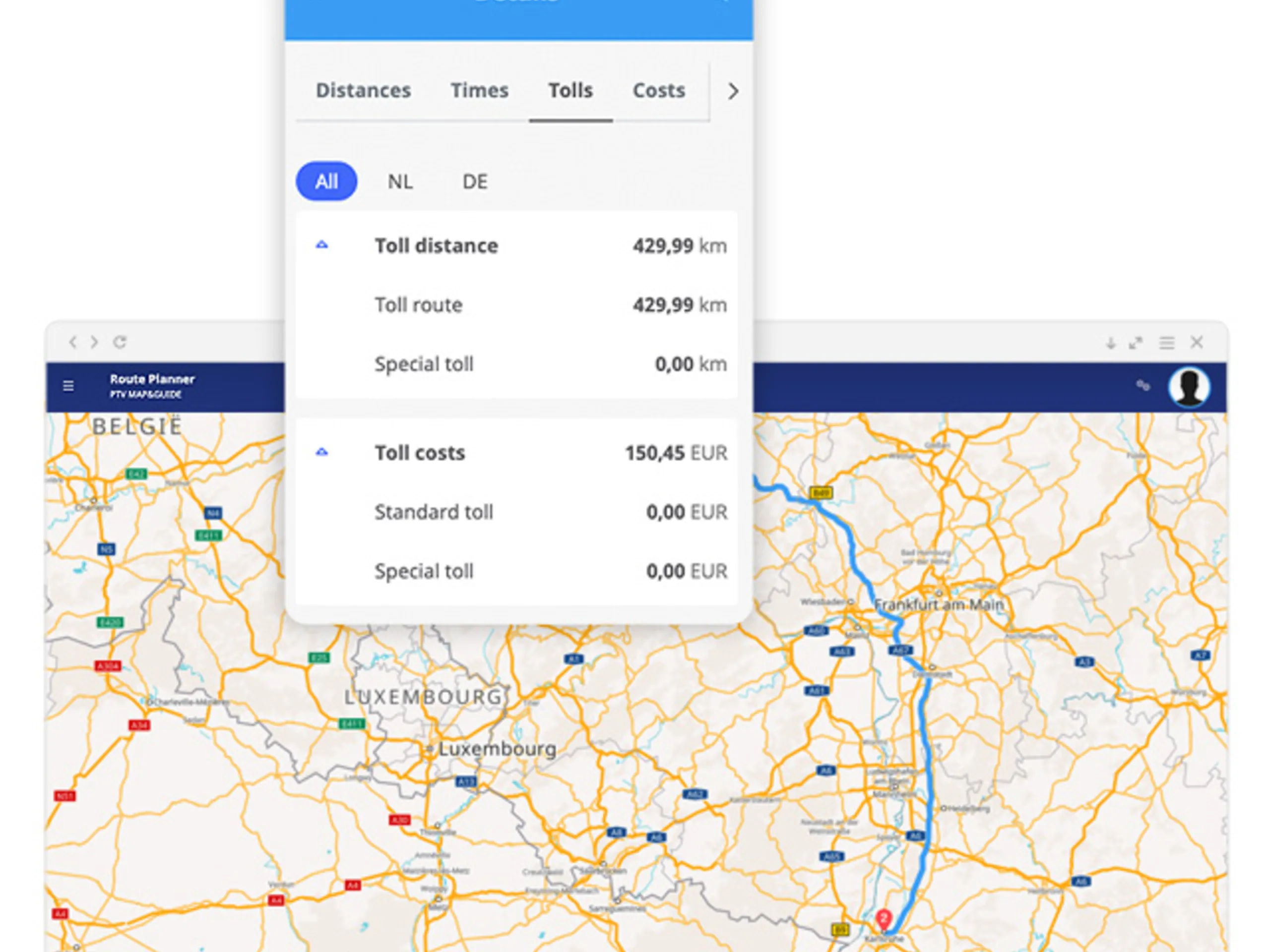 PTV Map&Guide - Calculate toll costs