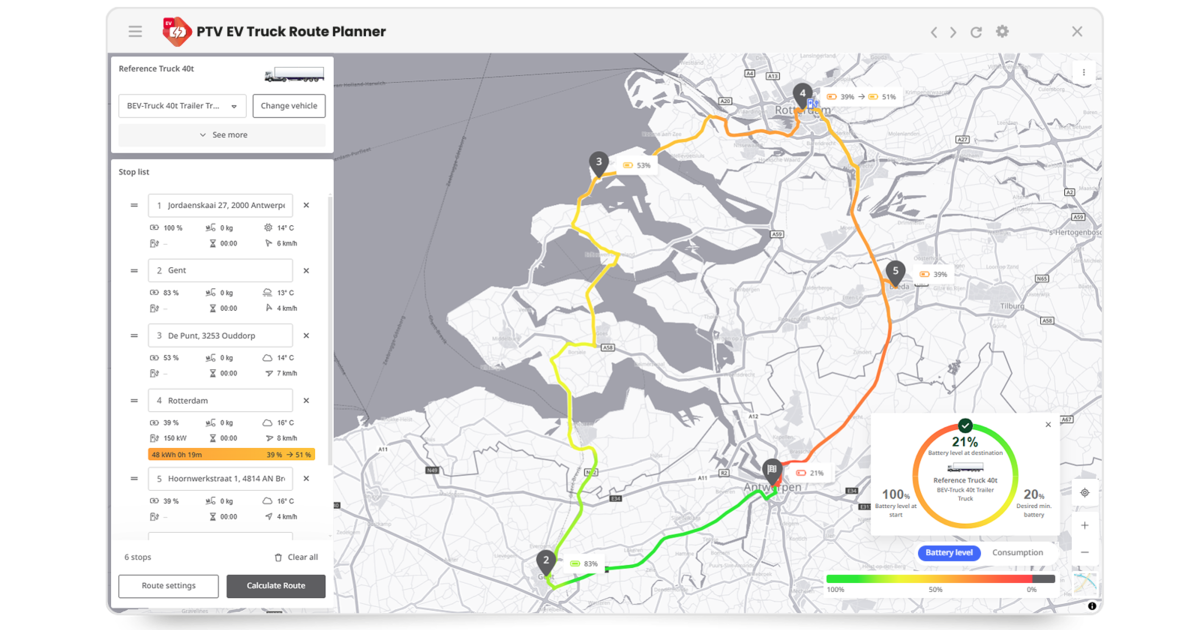 Test PTV EV Truck Route Planner for free | PTV Logistics